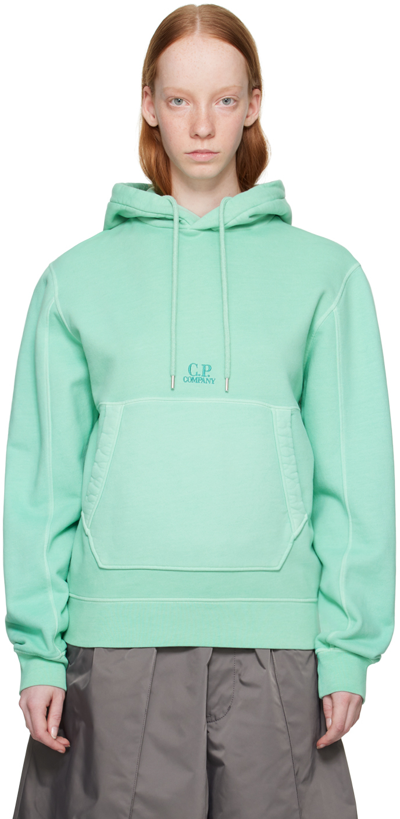 C.p. Company Blue Emerized Hoodie In 811 Mineral Blue