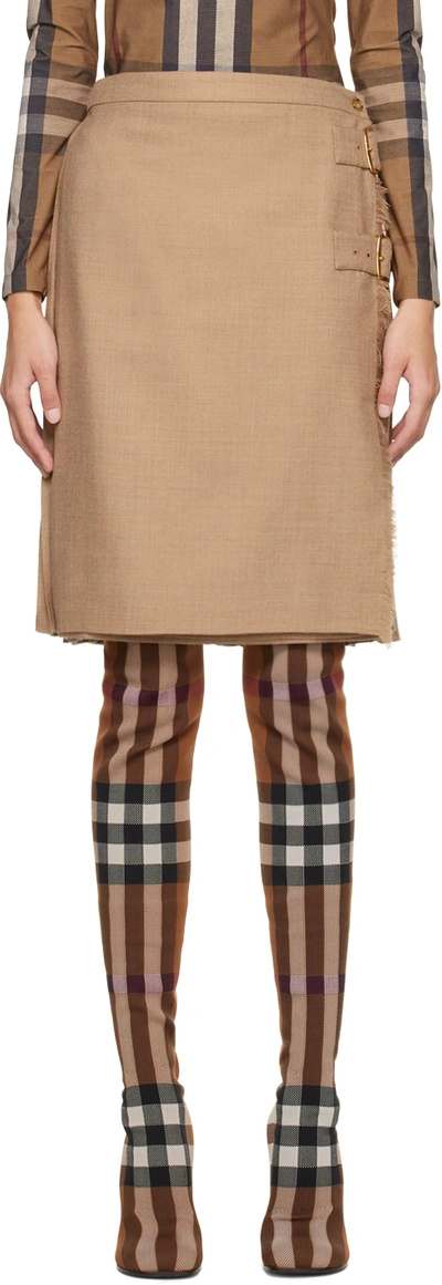 Burberry Pleated Wool Knee-length Wrap Skirt In Warm Fawn