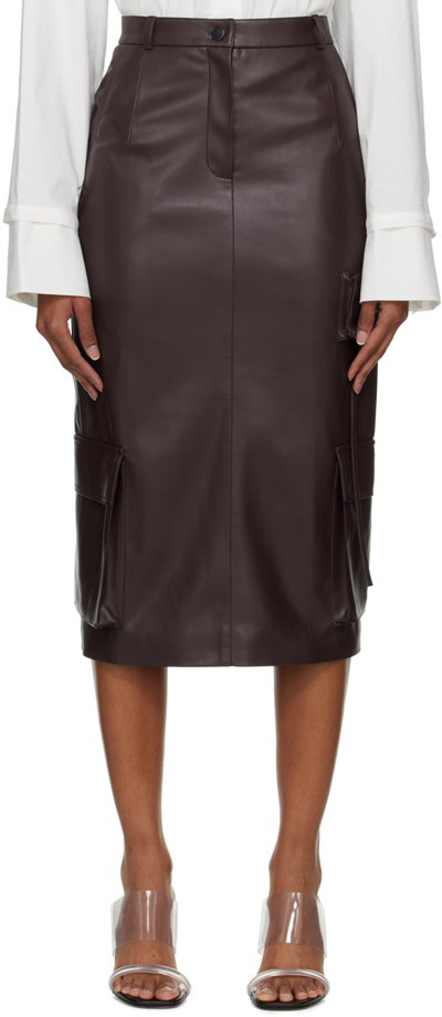 Olenich Brown Cargo Faux-leather Midi Skirt In Cherry Brown