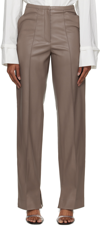 OLENICH TAUPE TWO-POCKET FAUX-LEATHER TROUSERS