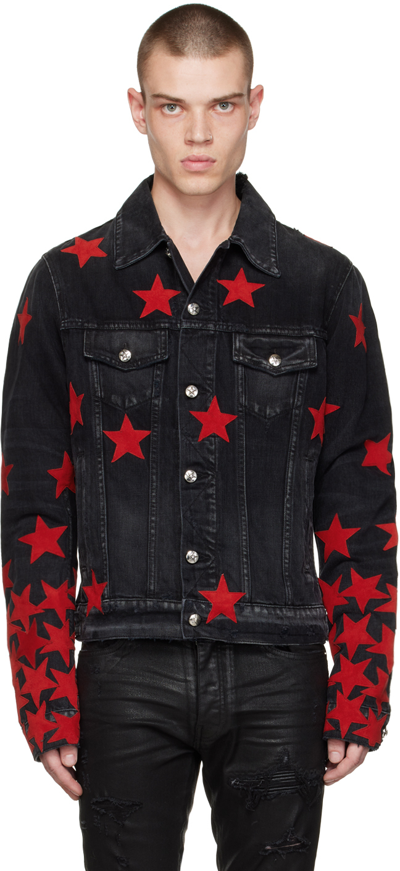 Amiri Chemist Suede Stars Denim Jacket In Aged Black-14 oz Ita