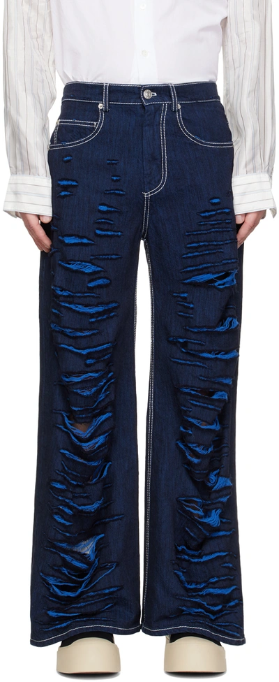 Marni Cuts Wide Leg Cotton Denim Jeans In Blue