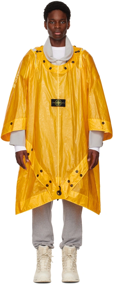 Stone Island Convertible Layered Ripstop And Wool-blend Hooded Poncho In Yellow