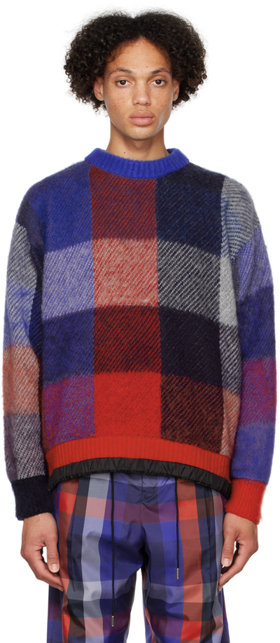Sacai Check-pattern Knit Jumper In 201 Navy