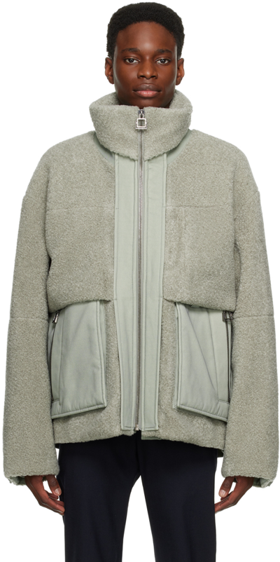 Wooyoungmi Contrast Pocket Panels Mixed Denim Fleece Jacket In Green