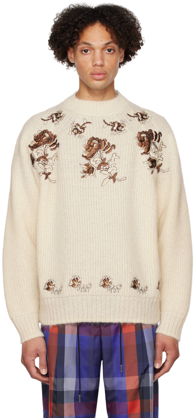 Sacai Off-white Flower Embroidery Sweater In 151 Off White
