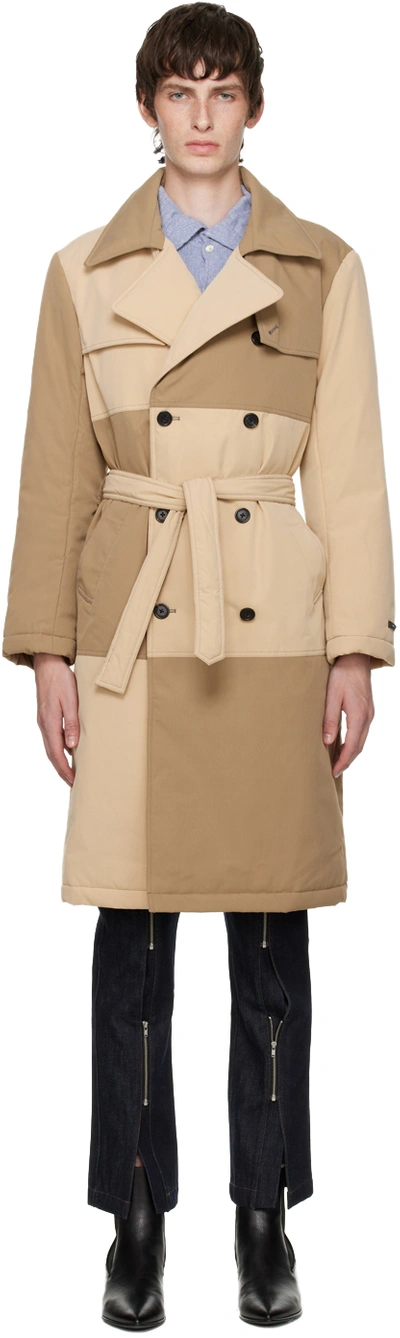 The World Is Your Oyster Beige Patchwork Coat In Beige/khaki