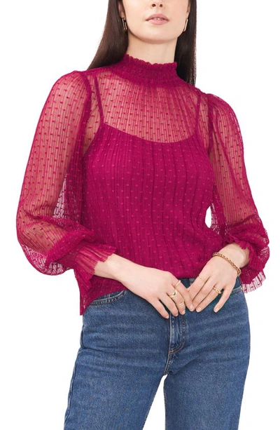 1.state Smocked Wrist Mesh Mock Neck Top In Plum Fairy