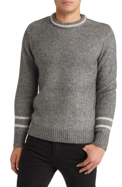 Schott Stripe Trim Triple Blend Crewneck Sweater In Charcoal