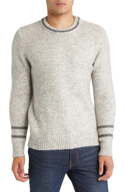 Schott Stripe Trim Triple Blend Crewneck Sweater In Cloud Grey
