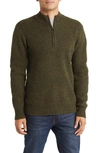 Schott Half Zip Rib Wool Blend Sweater In Moss