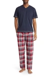 Majestic Post Season T-shirt & Flannel Pants Pajamas In Crimson/ Navy