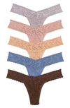 Hanky Panky 5-pack Low Rise Lace Thongs In Hone/ Stee/ Chab/ Dros/ Dcho