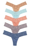 Hanky Panky 5-pack Low Rise Lace Thongs In Snap/ Cele/ Stee/ Hone/ Chab