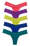 Hanky Panky 5-pack Low Rise Lace Thongs In Vcor/ Liml/ Dkte/ Coba/ Tpur
