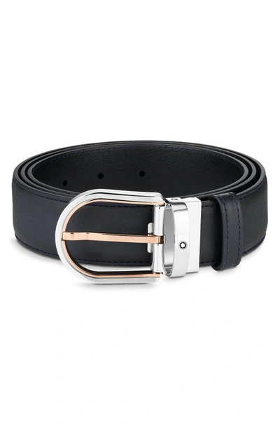 Montblanc Horseshoe Buckle Reversible Leather Belt In Black