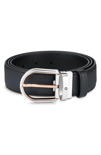 Montblanc Horseshoe Buckle Reversible Leather Belt In Blue
