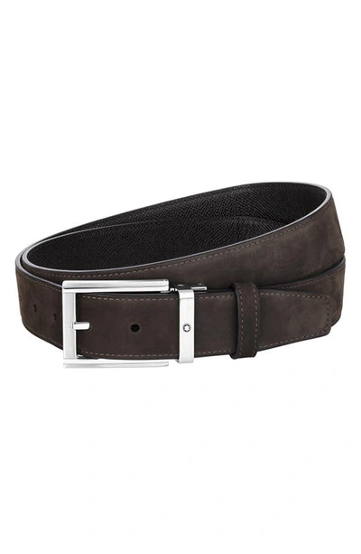 Montblanc Reversible Leather Suede Belt In Black Brown