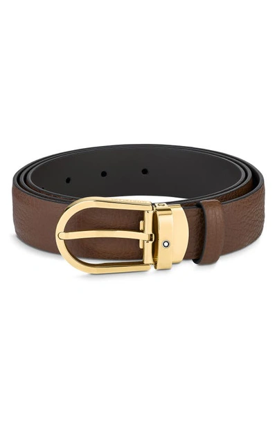 Montblanc Men's Horseshoe Buckle Leather Belt, 30mm In Brown