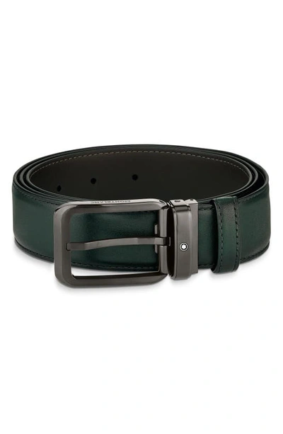 Montblanc Rectangular Buckle Leather Belt In Black