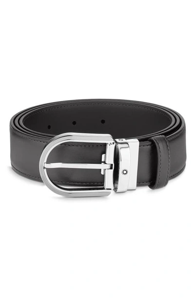 Montblanc Horseshoe Buckle Leather Belt In Grey