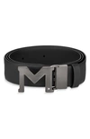 Montblanc Men's M Buckle Cut-to-size Leather Belt In Black