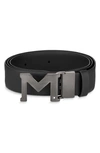 Montblanc Men's M Buckle Cut-to-size Leather Belt In Black/ Silver