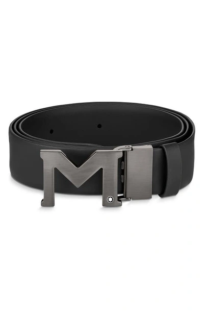 Montblanc Men's M Buckle Cut-to-size Leather Belt In Black