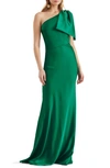 Sachin & Babi Aubrey One-shoulder Satin Charmeuse Gown In Emerald
