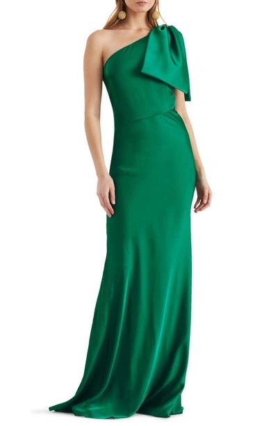 Sachin & Babi Aubrey One-shoulder Satin Charmeuse Gown In Green