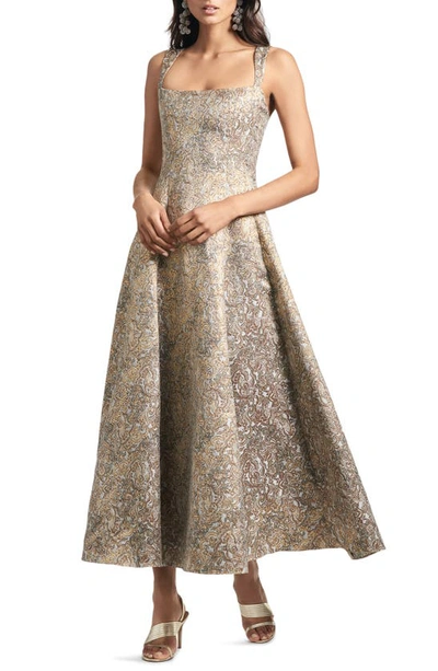 Sachin & Babi Audrey Metallic Floral Embroidery Gown In Gold