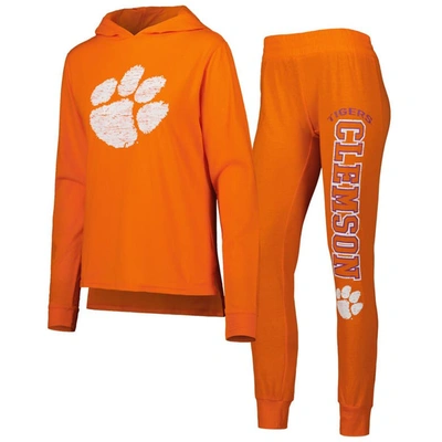 Concepts Sport Women's  Orange Clemson Tigers Long Sleeve Hoodie T-shirt And Pants Sleep Set