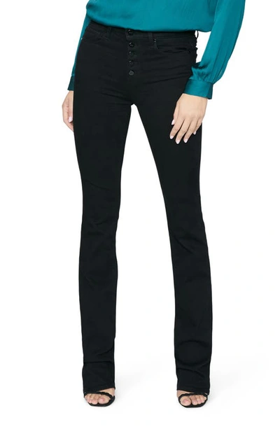 Paige Manhattan Transcend Button Fly Flare Jeans In Black Shadow