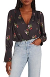 Favorite Daughter Surplice Long Sleeve Satin Bodysuit In Black Multi Floral