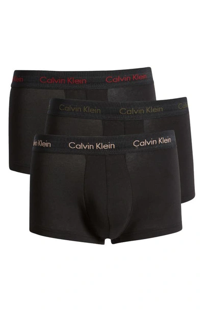 Calvin Klein 3-pack Stretch Cotton Trunks In Black/ Multi Logo