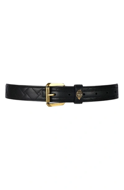 Kg Kurt Geiger Quilted Leather Belt In Black With Antique Brass