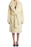 Bottega Veneta Dome Studded Belted Sheep Shearling Coat In Camomile