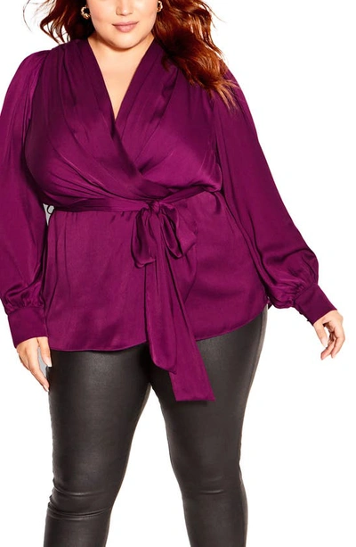 City Chic Opulent High-low Faux Wrap Top In Cerise