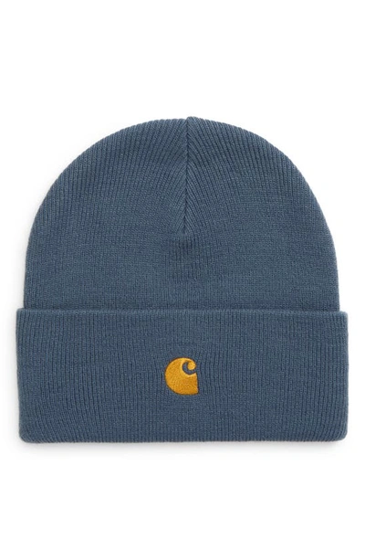 Carhartt Chase Beanie Hat In Storm Blue / Gold