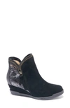 Halsa Footwear Dana Wedge Bootie In Black Suede With Foliage