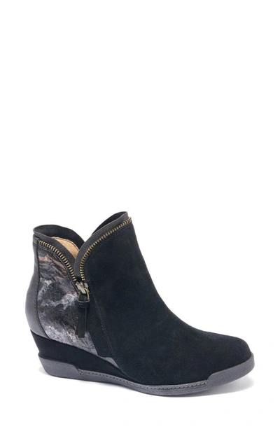 Halsa Footwear Dana Wedge Bootie In Black Suede With Foliage