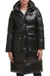 Karl Lagerfeld Water Resistant Down & Feather Fill Coat With Attached Bib Insert In Black