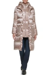 Karl Lagerfeld Water Resistant Down & Feather Fill Coat With Attached Bib Insert In Tan/beige