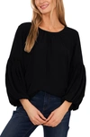 Cece Balloon Sleeve Crepe Blouse In Rich Black