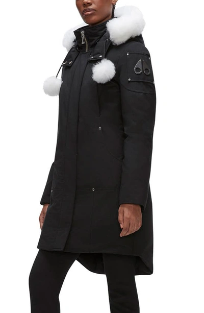 Moose Knuckles Stirling Down Parka With Genuine Shearling Trim In Black