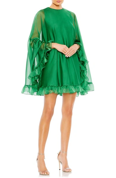 Mac Duggal Ruffle Long Sleeve Chiffon Minidress In Deep Green