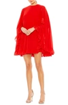 Mac Duggal Ruffle Long Sleeve Chiffon Minidress In Red