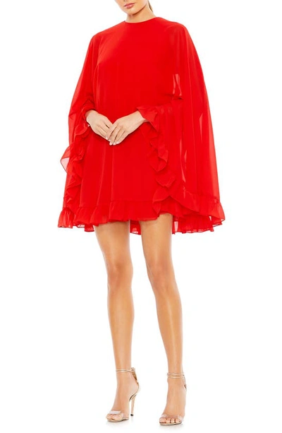 Mac Duggal Ruffle Long Sleeve Chiffon Minidress In Red