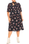 CITY CHIC CITY CHIC ALEXANDRA FLORAL TIE NECK MIDI DRESS