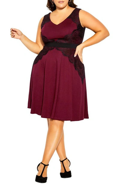 City Chic Lace Corset Dress In Oxblood
